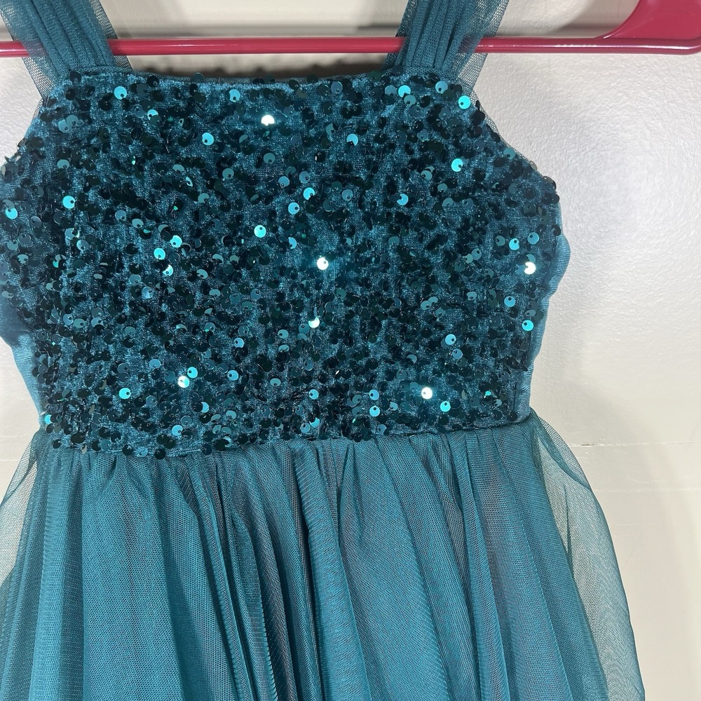 Cat & Jack Girls XS 4/5 Teal Sequin Tulle Party Dress Holiday Special Occasion - Picture 5 of 10
